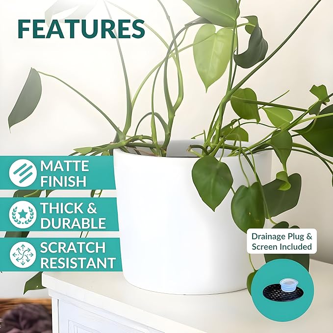 Willowy Large Matte White Ceramic Planter - 12 Inch Pots for Plants Indoor, Modern Planters for Indoor Plants, Big 12 inch Plant Pot, White Plant Pot with Drainage Hole Plug