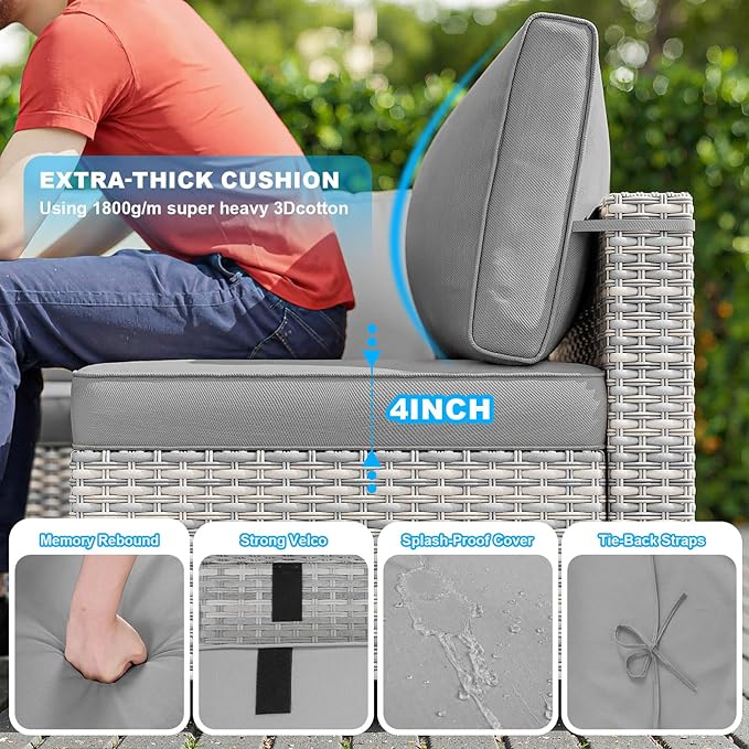 10-Piece Patio Furniture Set, Outdoor Patio Furniture with Swivel Chairs Set, Thick Cushions, Modular Patio Sofa, Dual-Strand Wicker Rattan, Rust-Resistant Frame, Grey