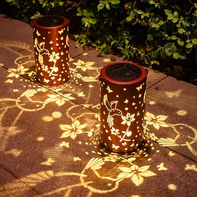 4 Pack Solar Lanterns Outdoor Waterproof Hummingbirds Birthday Gifts for Women Mom Grandma Garden Decor Metal Hanging LED Decorative Light for Patio Yard Lawn Backyard Front Porch Gardening Gifts