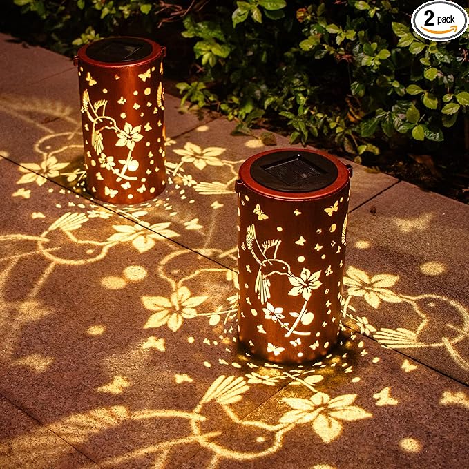 2 Pack Solar Lanterns Outdoor Waterproof Hummingbirds Birthday Gifts for Women Mom Grandma Garden Decor Metal Hanging LED Decorative Light for Patio Yard Lawn Backyard Front Porch Gardening Gifts