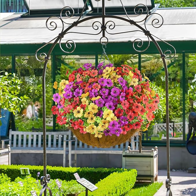 AmyHomie 16 Bundles Artificial Flowers for Outdoor Outside Spring Summer Decoration UV Resistant Faux Flowers No Fade Fake Plastic Plants Garden Porch Window Box Decorating