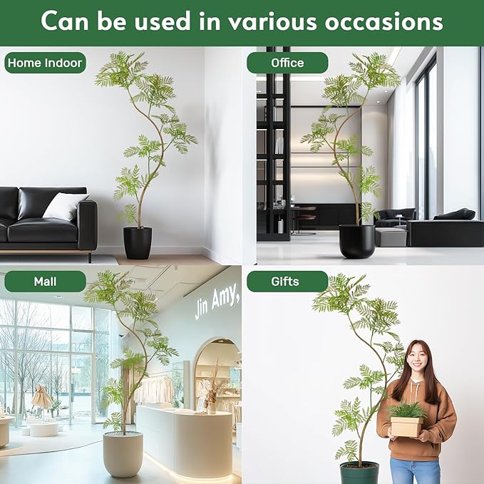 7.9FT Artificial Tree Fake Jacaranda Tree,Faux Tall Tree Lifelike Green Leaves Large Plants Indoor Fake Trees for Home Decor