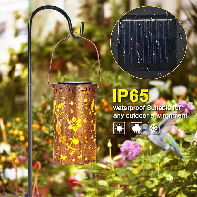 2 Pack Solar Lanterns Outdoor Waterproof Hummingbirds Birthday Gifts for Women Mom Grandma Garden Decor Metal Hanging LED Decorative Light for Patio Yard Lawn Backyard Front Porch Gardening Gifts