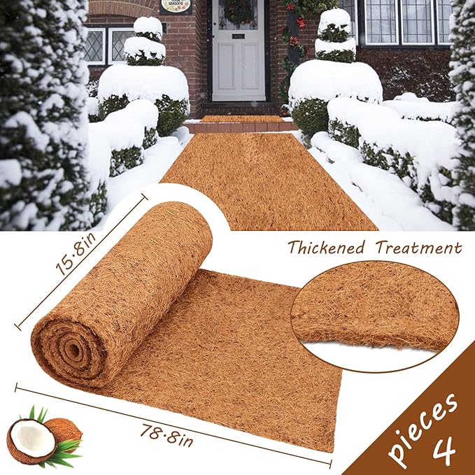 Riare 4 Pack 16 × 80 Inch No-Slip Ice and Snow Carpet Mats- Waterproof Outdoor Coconut Fiber Carpet Anti-Slip Coir Runner for Walkways, Front Door, Stairs, Porch Safe & Stable Walking
