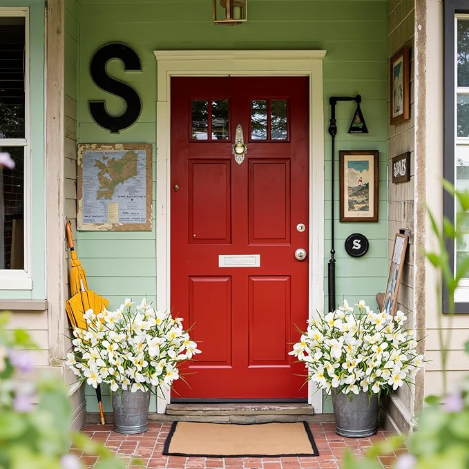 Ouddy Decor 12 Bundles Artificial Flowers for Outdoors Decoration, Fake Freesia Silk Flowers UV Resistant Artificial Plants for Summer Indoor Outside Garden Wedding Farmhouse Porch Home Decor, White