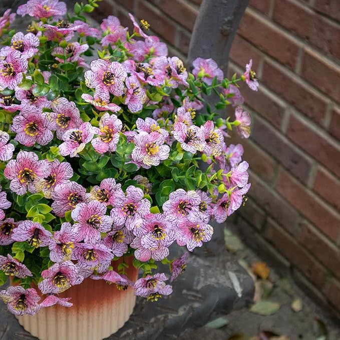 Artificial Flowers for Outdoors, 10 Bundles UV Resistant Artificial Outdoor Flowers, Not-Fading Silk Faux Flowers for Outdoor Planters for Home Garden Porch Decor, Pink