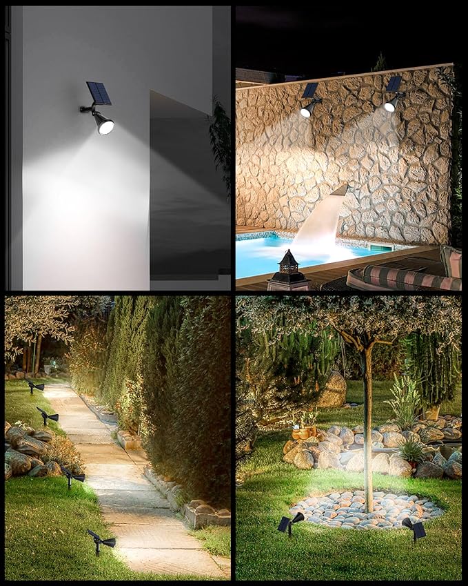 Solar Spot Lights Outdoor, 8 Pack Outdoor Solar Lights for Yard, 4 Lighting Mode Solar Landscape Spotlights with Auto On/Off, 2-in-1 Waterproof Wall Lights for Garden, Walkway (Cool White)