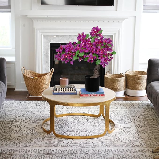 Briful Artificial Bougainvillea Flower Plant 20.8" Bougainvillea Bonsai Tree with Black Pot Silk Bougainvillea Floral Centerpiece for Home Office Room Table Shelf Mantle Decor(Purple)