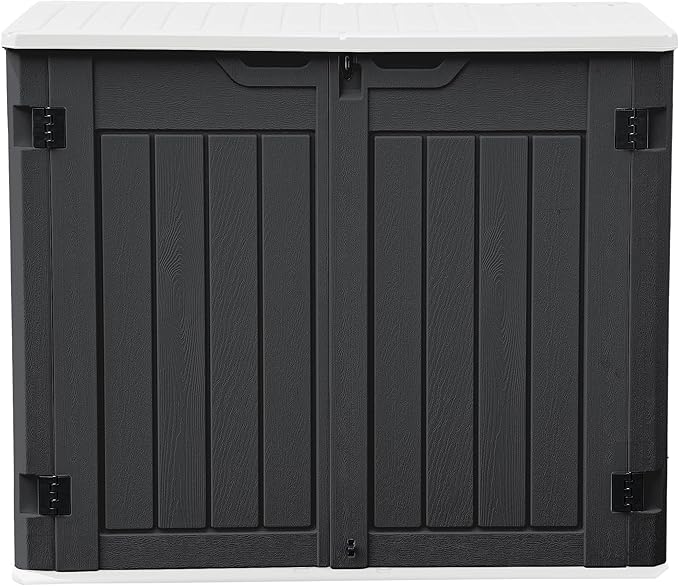 DWVO Outdoor Weather-Resistant Horizontal Storage Shed, 35 Cu Ft Capacity, Lockable and Waterproof, Suitable for Storing Garden Tools, Dark Gray
