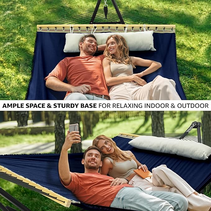 Tranquillo Unity Adjustable Hammock Stand, 800 lbs Capacity Steel Double Hammock Stand for 2 Persons, Premium Pre-Assembled Stand for Indoor Outdoor, Navy
