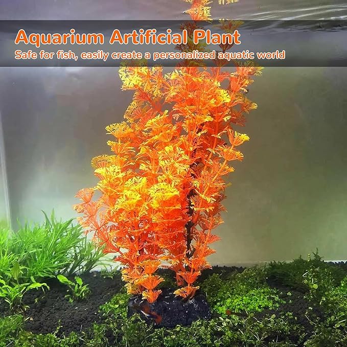 Mipukbay Orange Aquarium Plants - Artificial Plastic Fish Tank Decor, Realistic Ornament Safe for Fish & Shrimp, Low-Maintenance Aquascaping Plants for Freshwater/Saltwater Tank Landscaping