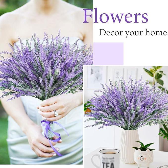 30 Bundles Artificial Lavender Outdoor, 14.5" UV Resistant Faux Plants Outdoor Greenery Stems No Fade Plastic Fake Flowers for Window Garden Office Patio Porch Decor