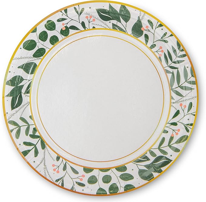 Royal Bluebonnet Greenery Paper Plates and Napkins for Birthday Decorations - Set of 24 Sturdy 400 GSM Sage Green Paper Plates for Mothers Day, Floral Party Supplies for Engagement Party, Baby Shower