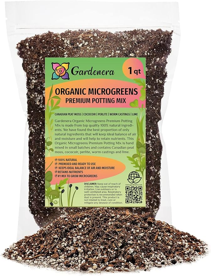 Gardenera Organic Microgreens Premium Potting Mix: Natural Ingredients for Healthy Growth and Nutrient Retention - 1 Quart