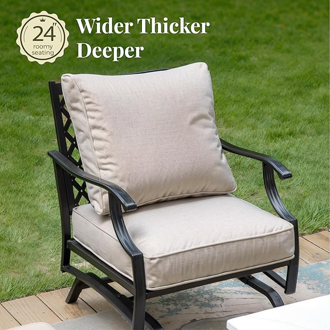 Patio Furniture Set 6 pcs, Outdoor Patio Furniture, 1 X 3-Seat Sofa, 2 X Single Chairs, 2 X Rocker Chairs, 1 X Coffee Table and 5.75" Extra Thick Cushion, Patio Conversation Set,Beige