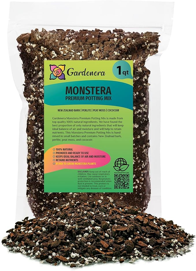 Gardenera Premium Monstera Potting Soil - Quick Drain Potting Soil for Growing and Repotting Monstera Deliciosa/Swiss Cheese Plant - 1 Quart Bag