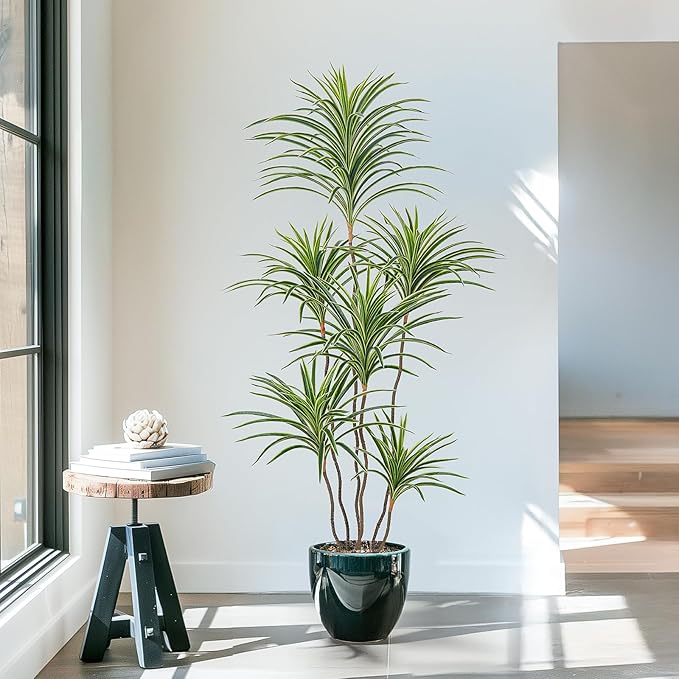 Artificial Dracaena Plants Indoor, 5 ft Faux Tropical Floor Plants Indoor, Tall Fake Yucca Silk Tree in Pot, Artificial Trees for Home Office Decor Indoor Outdoor Housewarming Gift