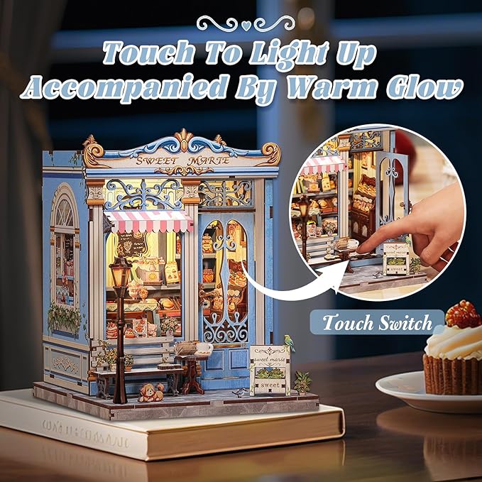 Fsolis Book Nook Kit - DIY Miniature House Kit 3D Puzzles for Adults and Beginners, 242 pcs, Booknook Bakery Bookshelf Decor Tiny House Gifts for Women Teenagers Book Lovers (Sweet Marie)