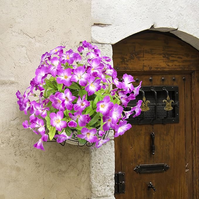 Fake Plants 15.7" Plastic Flowers for Outdoors Artificial Azalea Flowers Fake Flowers Artificial Plants Outdoor Spring Flowers Artificial for Decoration Fake Plants for Outside (Purple 4Pcs