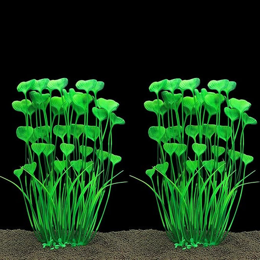 ALEGI Fish Tank Decorations Plastic Plants Large,Aquarium Artificial Plants Decoration Ornament Safe for All Fish-16 inch 2Pcs (Green 2 pcs)