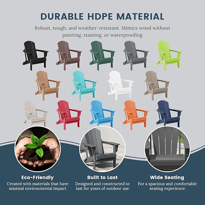 Westin Outdoors Laguna WO Outdoor Adirondack Folding Patio Chairs 8 PCS Set Retro Beach Aesthetic for Backyard, Lawn, Patio, Deck, Garden, Weather Resistant Polyethylene Plastic Lounger (Gray)