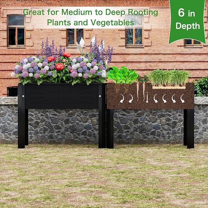Raised Garden Bed with Detachable Tall Legs Elevated Metal Planter Box for Growing Fresh Herbs Vegetables Flowers Succulents&Other Plants for Outdoor Backyard Patio Deck Balcony Black