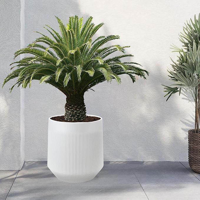 Plant Pots，Set of 2 Plastic Large Pots for Indoor Plants,Flower Pots Outdoor Planters with Drainage Hole and Seamless Saucer,(White 15Inches)