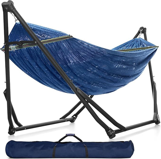 Tranquillo UniGen Hammock, Hammock with Stand Heavy Duty Indoor/Outdoor Hammock with Signature Steel Stand, 600lbs Premium Foldable, Durable 2-Layered Soft Polyester, Aegean