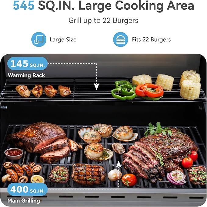 GREEN PARTY 4 Burner BBQ Propane Gas Grill with Side Burner & Porcelain-Enameled Cast Iron Grates, 545 SQIN Grilling Area 42,000 BTUs Barbecue Grill for Outdoor Cooking Garden Patio Backyard, Blue