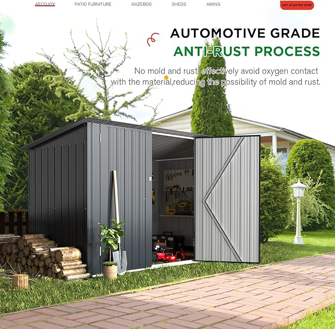 AECOJOY 7x3 Lean to Shed, 3x7 Outdoor Bike Sheds & Outdoor Storage Clearance, Small Lean to Metal Storage Shed, Outdoor Storage Cabinet Weatherproof for Bikes in Dark Grey