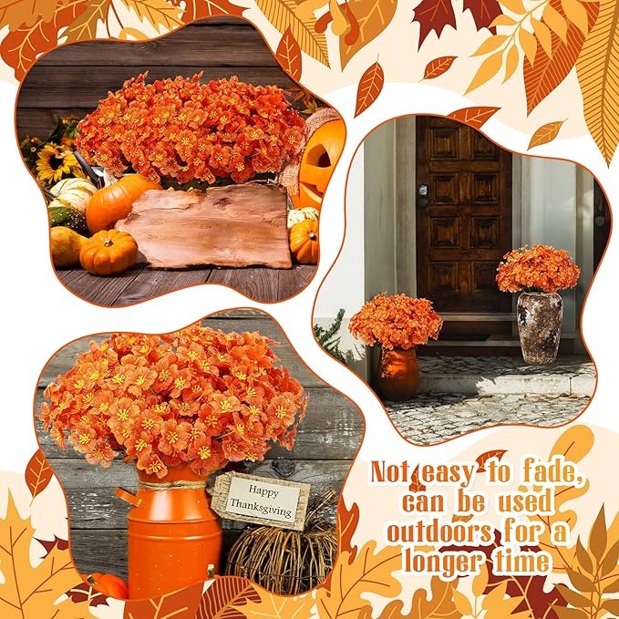 Lyrow 100 Bundles Violet Artificial Flowers, UV Resistant Faux Silk Flowers Outdoor, Fake Violet Bulk for Front Porch Hanging Garden Courtyard Farmhouse Home(Bright Orange)