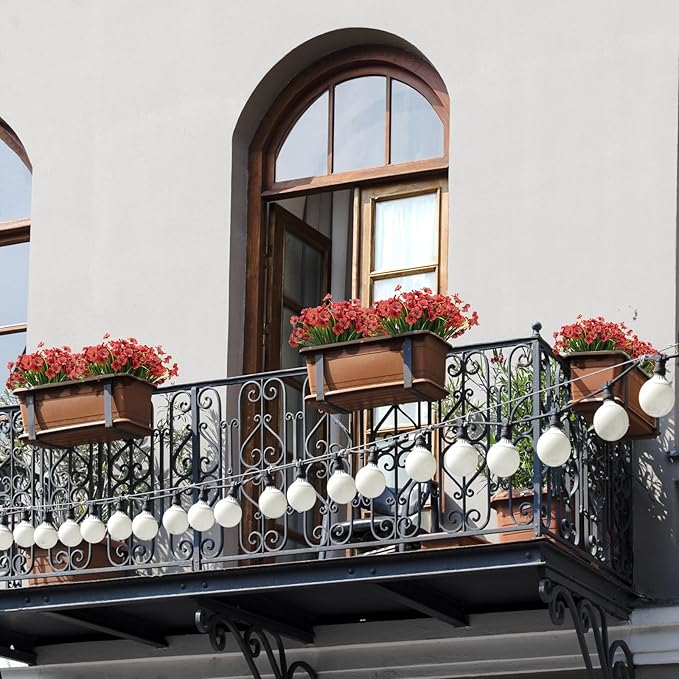 15 Bundles Artificial Flowers Outdoor UV Resistant Fake Silk Plants Plastic Faux Shrubs Outside Front Porch Window Box Garden Home Hanging Planter Decoration (Red)