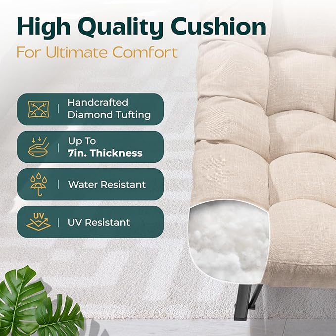 Bme Patio Rocking Chair Outdoor & Indoor, Metal Patio Lounge Rocking Chair with Thick Cushion, Comfy Modern Rocker Chair for Living Room, Porch, Backyard, Beige Cushion - Black Matte Rocker