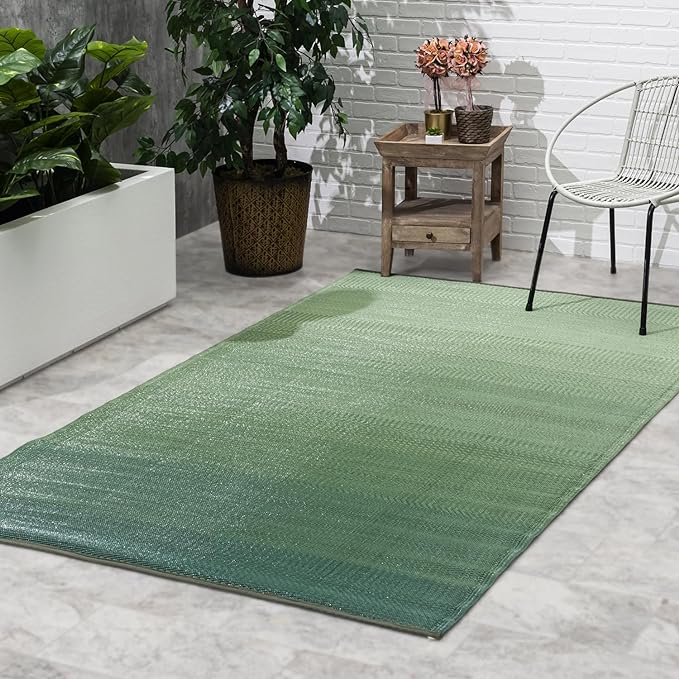 Fab Habitat Ombre Outdoor Rug - Waterproof, Fade Resistant, Crease-Free - Premium Recycled Plastic - Striped - Patio, Porch, Deck, Balcony - Big Sur - Green - 4 x 6 ft