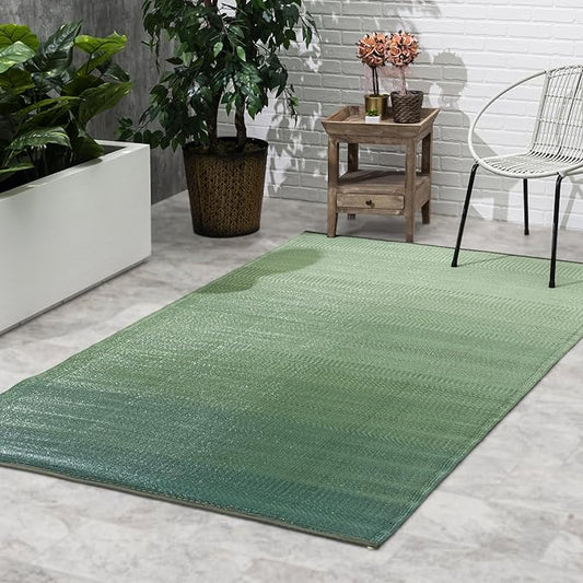 Fab Habitat Ombre Outdoor Rug - Waterproof, Fade Resistant, Crease-Free - Premium Recycled Plastic - Striped - Patio, Porch, Deck, Balcony - Big Sur - Green - 4 x 6 ft