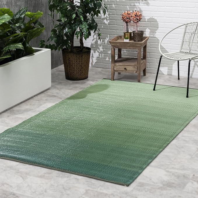 Fab Habitat Ombre Outdoor Rug - Waterproof, Fade Resistant, Crease-Free - Premium Recycled Plastic - Striped - Patio, Porch, Deck, Balcony - Big Sur - Green - 3 x 5 ft