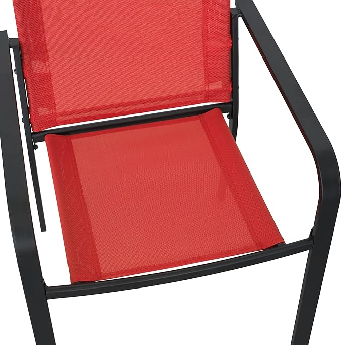 7-Piece Outdoor Dining Set, 48'' Round Table with 6 Stackable Chairs All Weather Furniture Set - Cherry