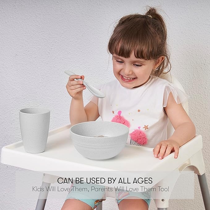 Wheat Straw Dinnerware Sets | Unbreakable Dinnerware Sets | Dishwasher Microwave Safe Dinnerware | Eco Friendly Non Breakable Dinnerware Sets | RV Outdoor Camping (Grey, Service for 4 (28 pcs))