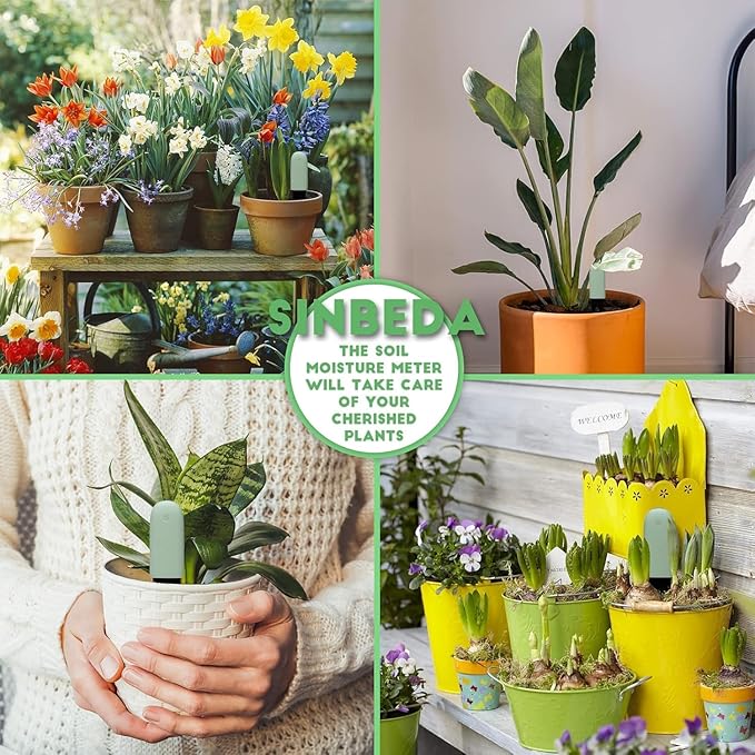 Soil Moisture Meter 4 in 1 for HHCC, Plant Water Monitor, Automatically detects Moisture/Temperature/Light/Fertility, Can Connect to Mobile Phone via Bluetooth, Plants Sensor for Indoor (Green - 1pcs)