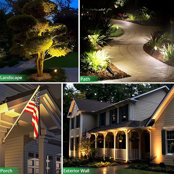 wowlite Landscape Spotlights Outdoor, 12V Low Voltage Landscape Lighting Fixture with 5W MR16 LED Bulb, Black Aluminum Yard Directional Uplights Waterproof for House Trees Patio