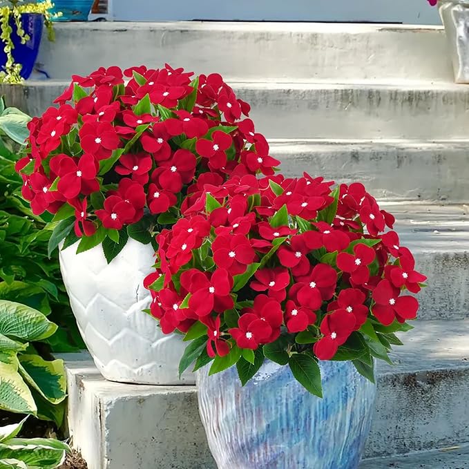 4 Pcs Artificial Flowers Impatiens Bouquet for Outdoors Silk Flowers UV Resistant Faux Impatiens Red Faux Plants for Outside Pot Patio Garden Hanging Basket Porch Decor