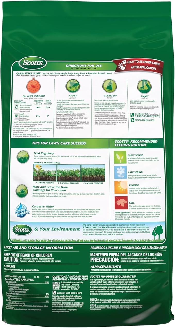 Scotts Green Max Lawn Food, Lawn Fertilizer Plus Iron Supplement for Greener Grass, 10,000 sq. ft., 33.33 lbs.