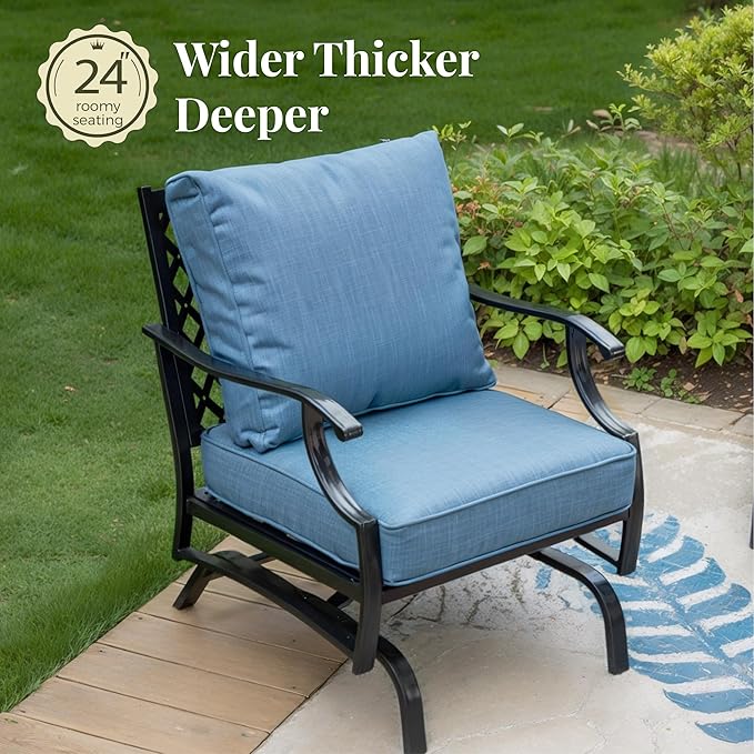 Patio Furniture Set 4 pcs, Outdoor Patio Furniture, 3-Seat Sofa, 2 Rocking Chairs, Coffee Table and 5.75" Extra Thick Cushion, Conversation Set for Backyard Deck, Navy Blue