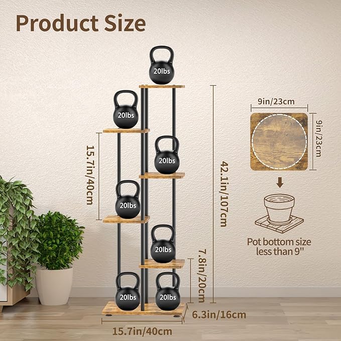 LASZOLA Black 5 Tiered Wood Plant Stand Indoor for Larger Heavy Duty Planter, Sturdy Multi Level Vertical Flowers Racks for Narrow Inside Floor, Decorate Shelving for Hold House Tree, Space Saving