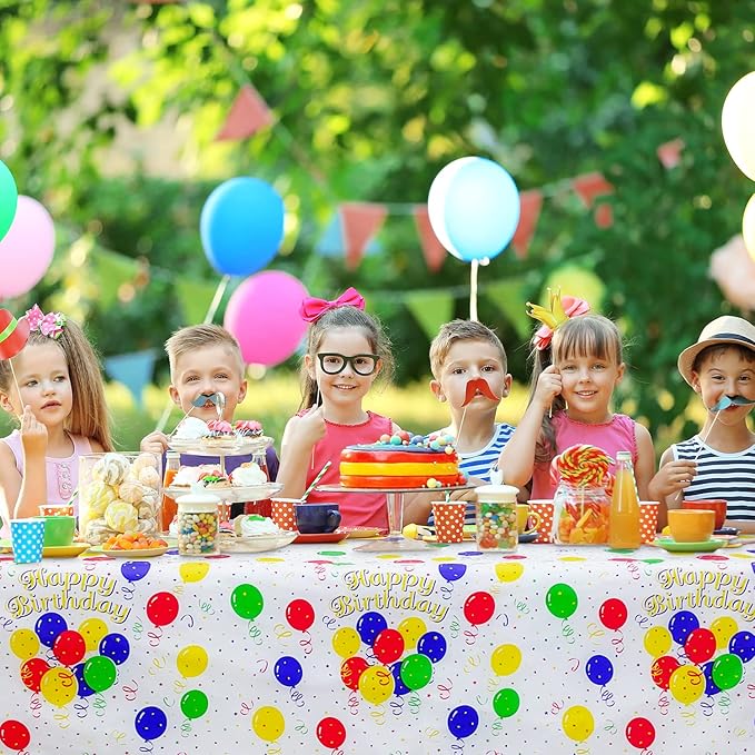 3 Pack Colorful Balloons Tablecloth, Happy Birthday Plastic Table Cloths for Parties Disposable, 54x108in Waterproof Rectangular Tablecloth for Birthday Party Picnic School Baby Shower