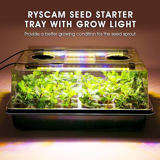 Seed Starter Tray with Grow Light, 96-Cell Seed Starter Kit, Seedling Starter Trays with Humidity Domes, Automatic Timer, Adjustable Light Indoor Gardening Plant Germination Trays