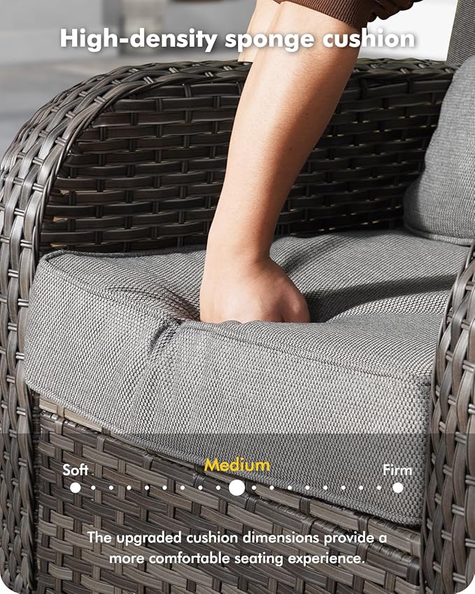 3-Piece Swivel Rocking Rattan Chair Outdoor, Patio Bistro Furniture Conversation Set, Wicker Chair with Coffee Table Dark Gray