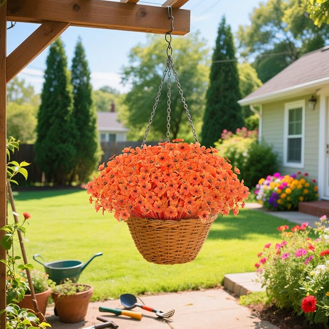 22Bunches of Outdoor Artificial Flowers, UV Resistant Fake Flowers Artificial Silk Flowers with Plastic Plants for Indoor Outdoor Front Porch Hanging Planter Decoration (22, Autumn Orange)