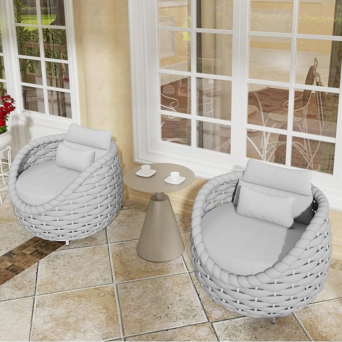 TWT Aluminum Outdoor Patio Furniture Set, 4 Textilene Armchairs Modern Outdoor Conversation Set Outdoor Single Sofa with Upgrade Cushion and Coffee Table for Balcony, Light Grey