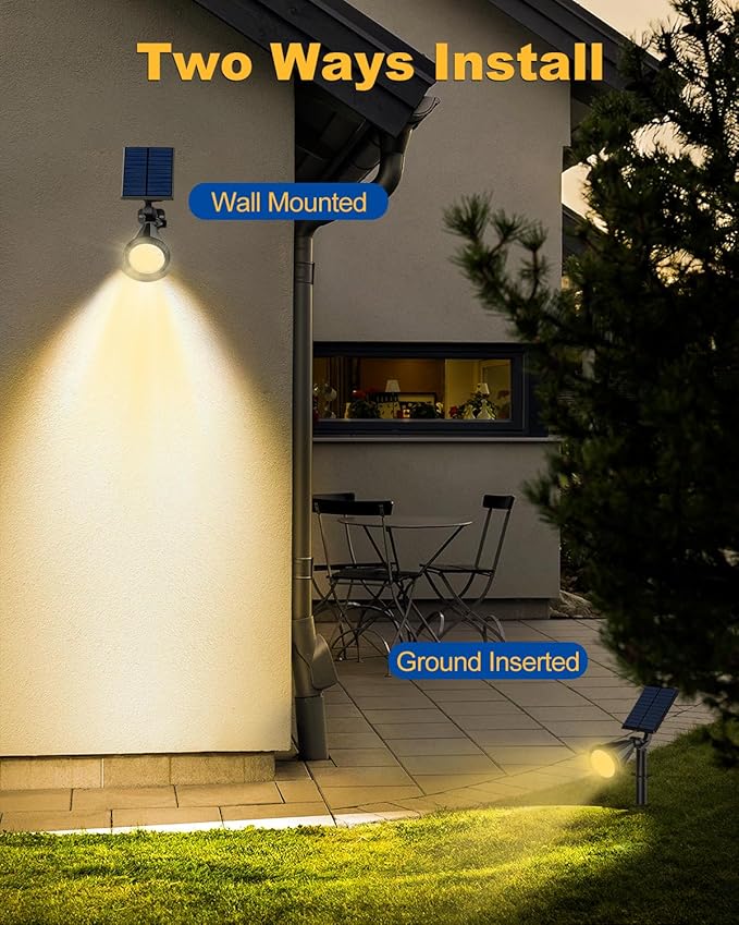 Solar Spot Lights Outdoor, 8 Pack Outdoor Solar Lights for Yard, 4 Lighting Mode Solar Landscape Spotlights with Auto On/Off, 2-in-1 Waterproof Wall Lights for Garden, Walkway (Warm White)